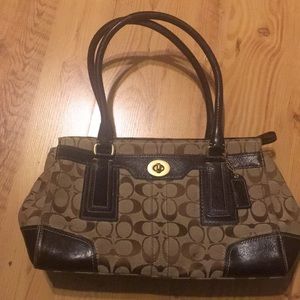 Coach Hampton Signature Tote Brown Canvas
